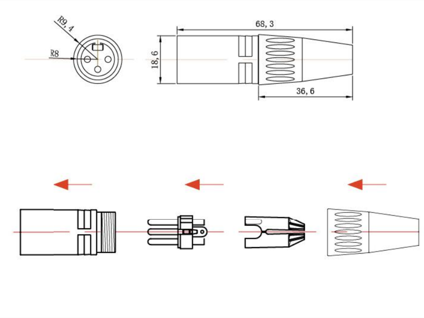 3 Pin Female Male XLR Plugs  (3)